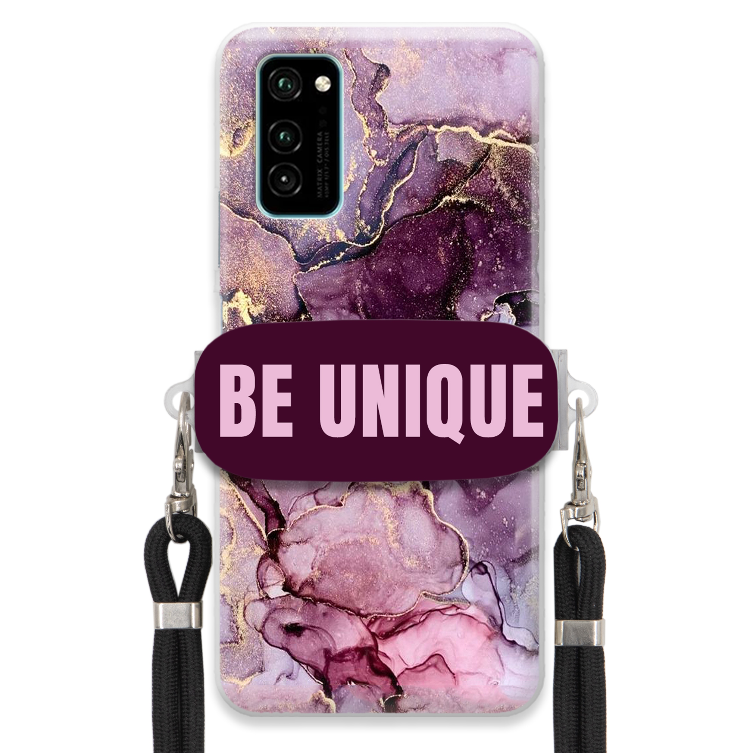 Puzdro pre Huawei Honor V30 držiak Šnúrka Čierna Fialová Mramor Be Unique