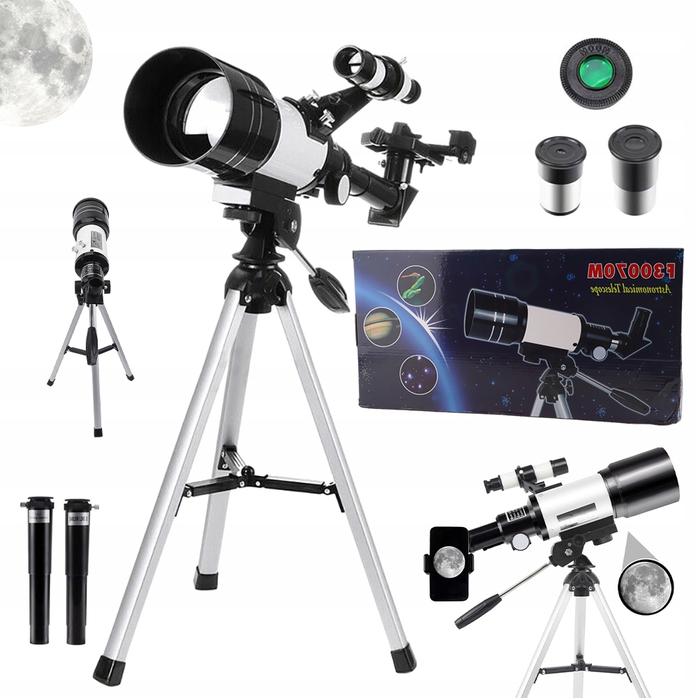 Teleskop Astronomiczny 70MM BAK4 300MM Z Filtrem Księżycowym