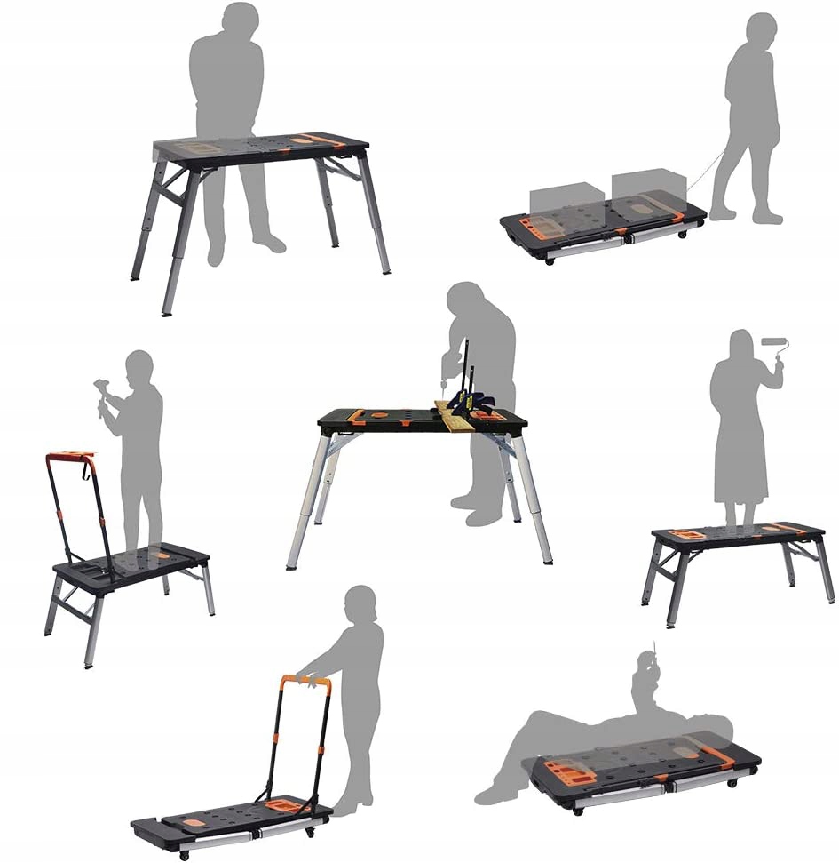 STÓŁ WARSZTATOWY SKŁADANY ROBOCZY WÓZEK TRANSPORTOWY PODEST STOJAK 7W1 Głębokość produktu 55 cm