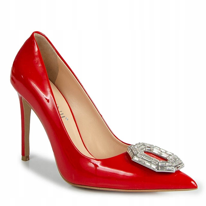 Carinii B6455 Červené Kožené Lodičky S Ozdobou, červená 38