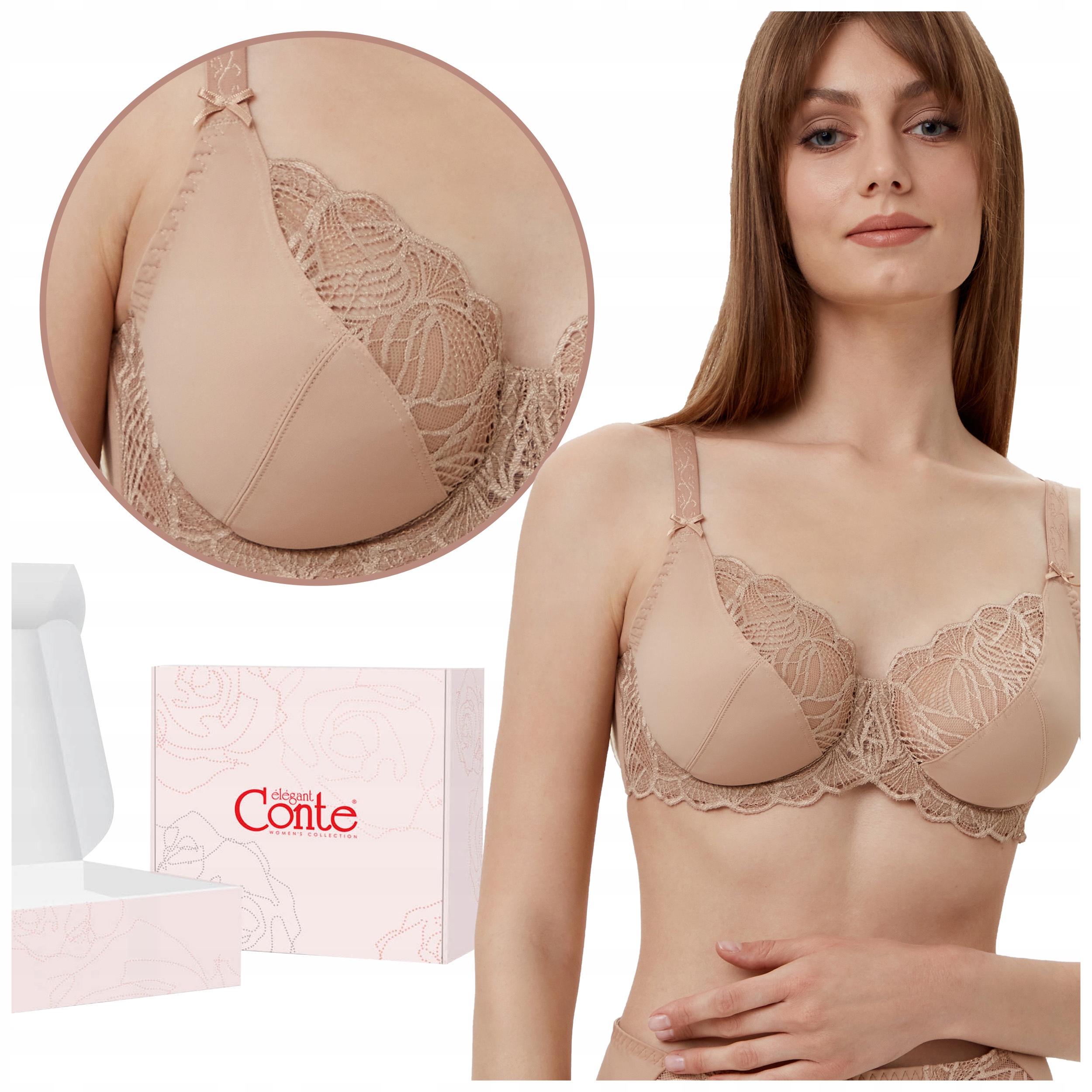 Biustonosz Miękki z fiszbinami Conte RB6099 koronkowy stanik beżowy 80G