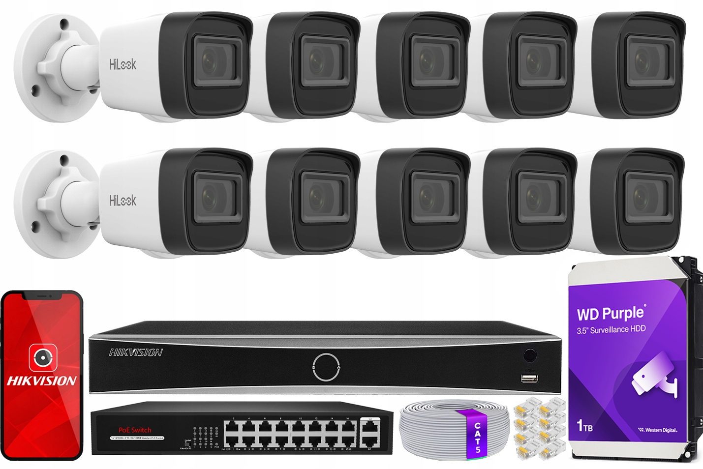 Sada na monitorovanie Ip 4MPx PoE 10 kamier IPCAM-B4-P 4MPx HiLook od Hikvision