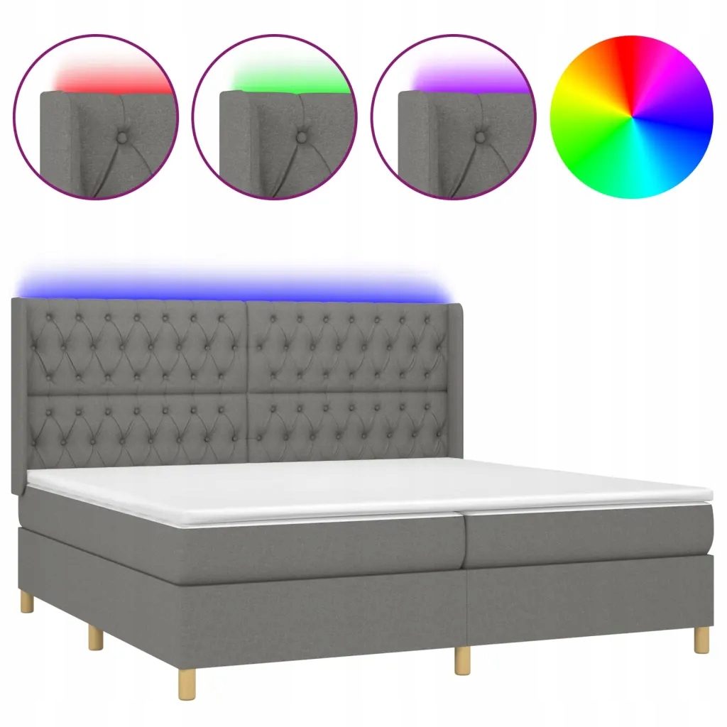 Kontinentální postel s matrací a Led diodami, tmavě šedá, 203x203x118/128