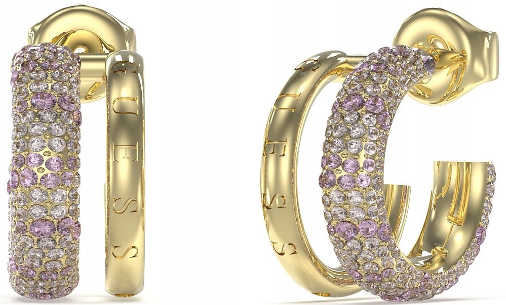 Módní Náušnice Guess Fabulous Me Zlaté Dvojité S Fialovými Krystaly