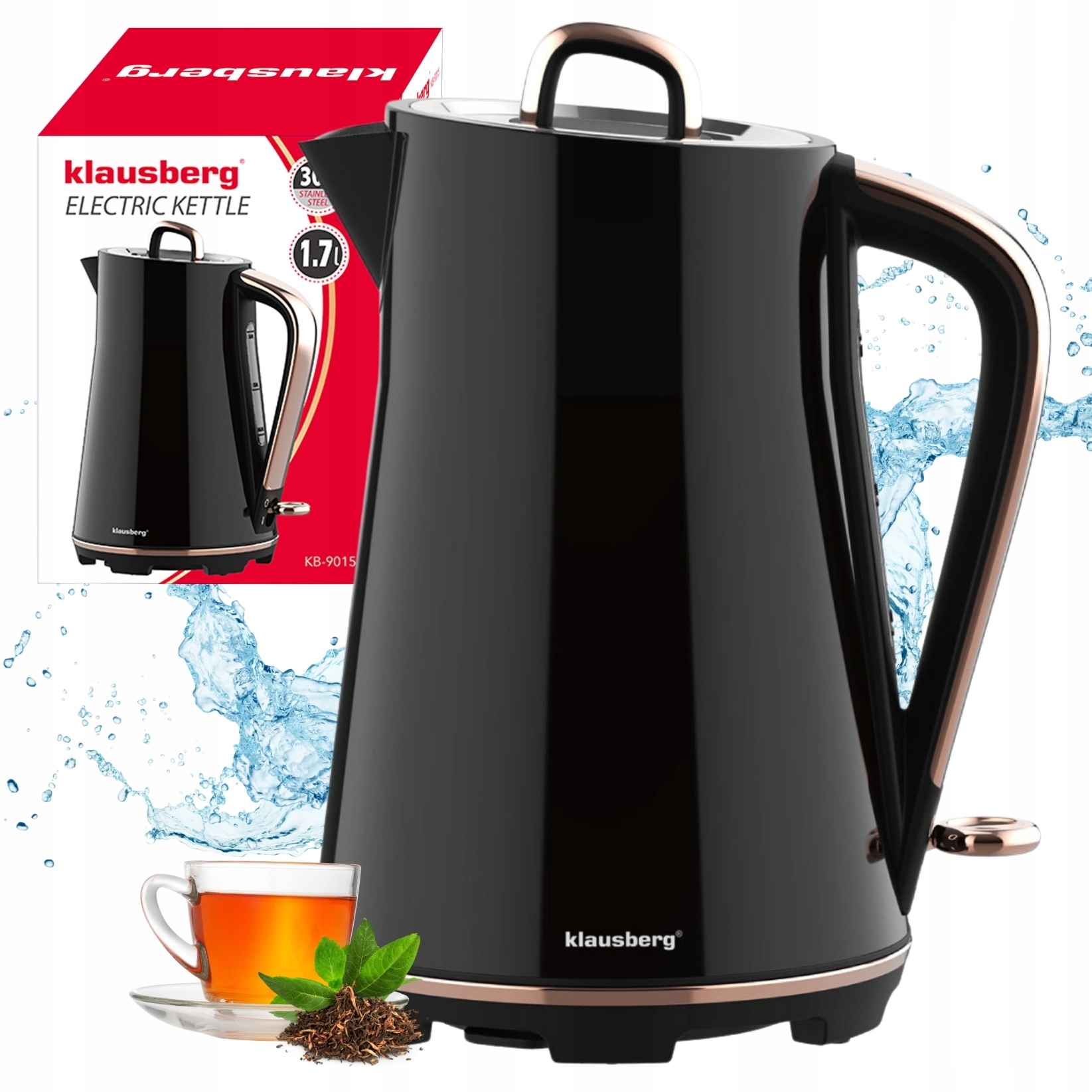 Elektrická konvice Klausberg KB-9015 1.7L nerezová ocel 304 Černá