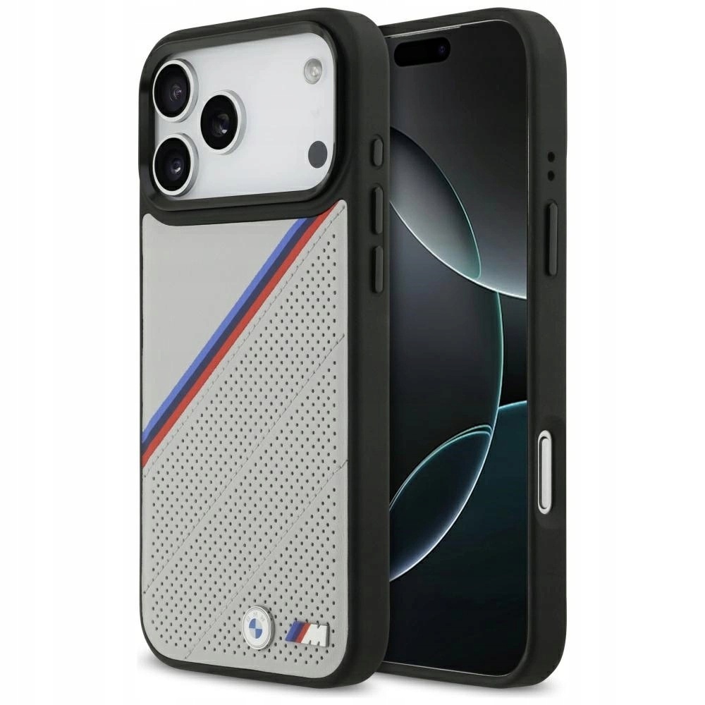 Etui Bmw M Tricolor Metal Logo MagSafe do iPhone 17 Pro Max szare