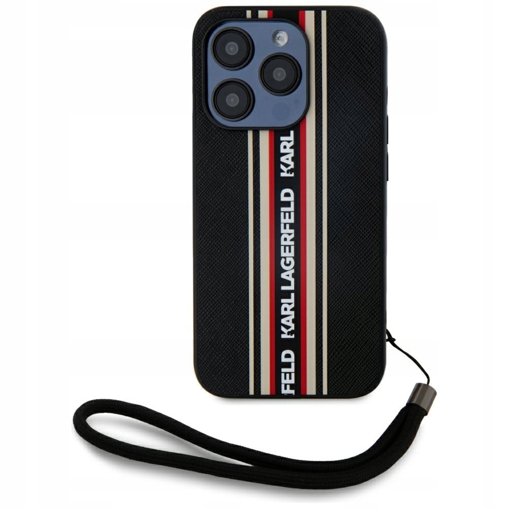 Pouzdro Karl Lagerfeld Saffiano Athleisure Stripes Cord pro iPhone 15 Pro
