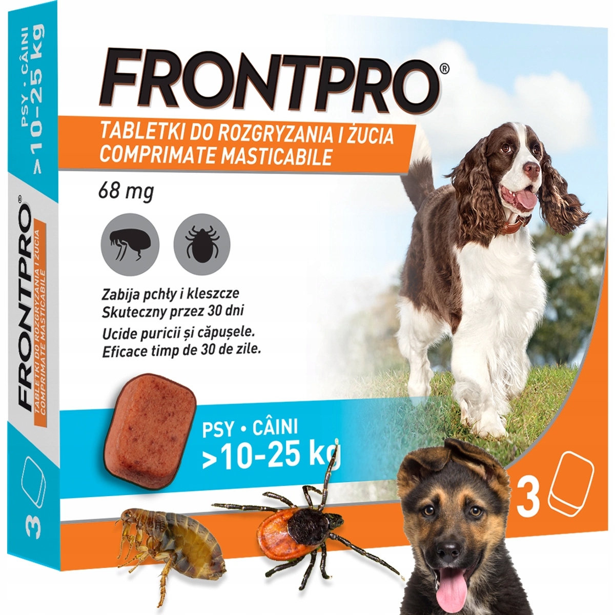 Frontpro tabletki 3 sztuki na Kleszcze Pchły dla Psa 10-25 kg na 3 miesiące