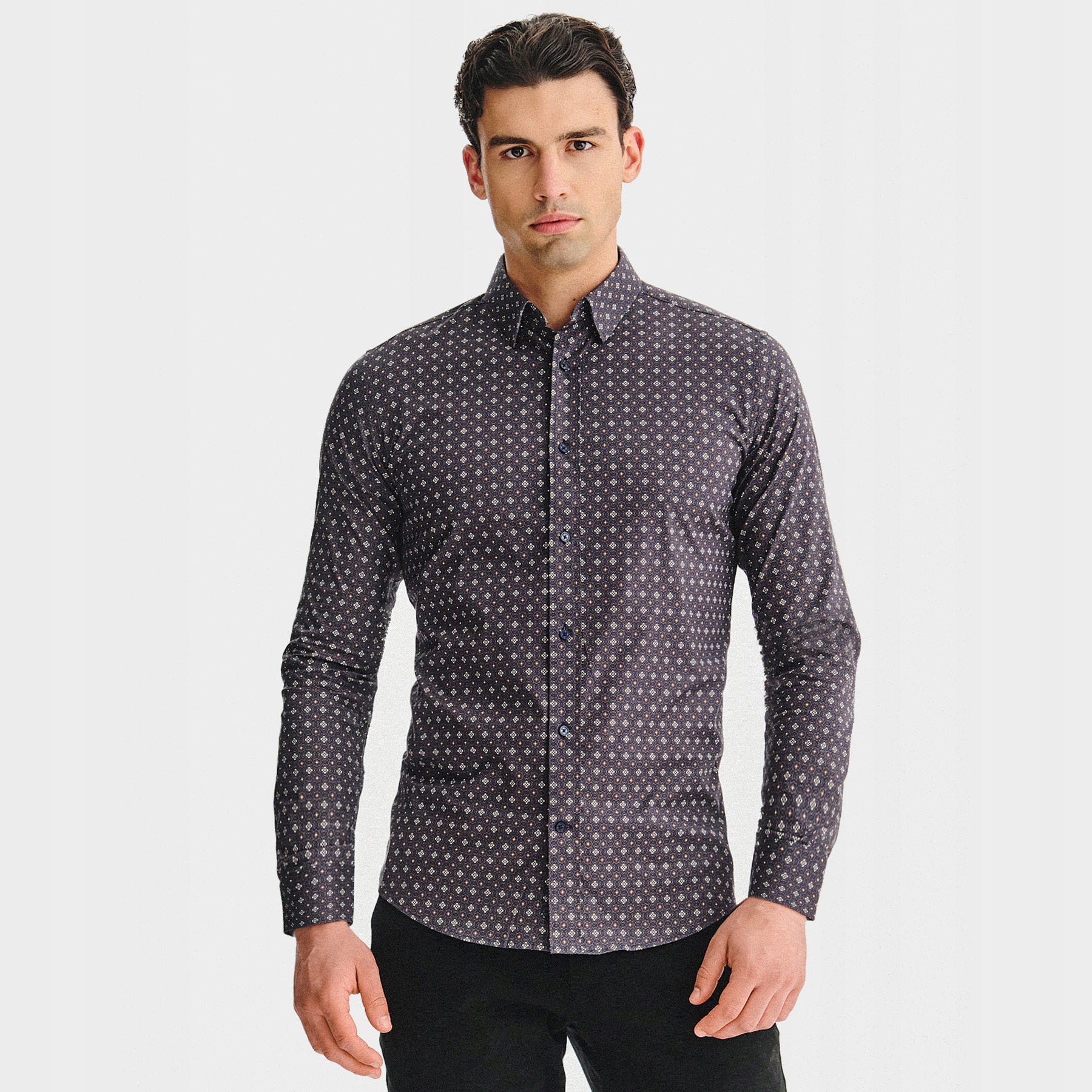 Hnědá slimovaná pánská košile s mikrovzorkem Pako Lorente vel XL