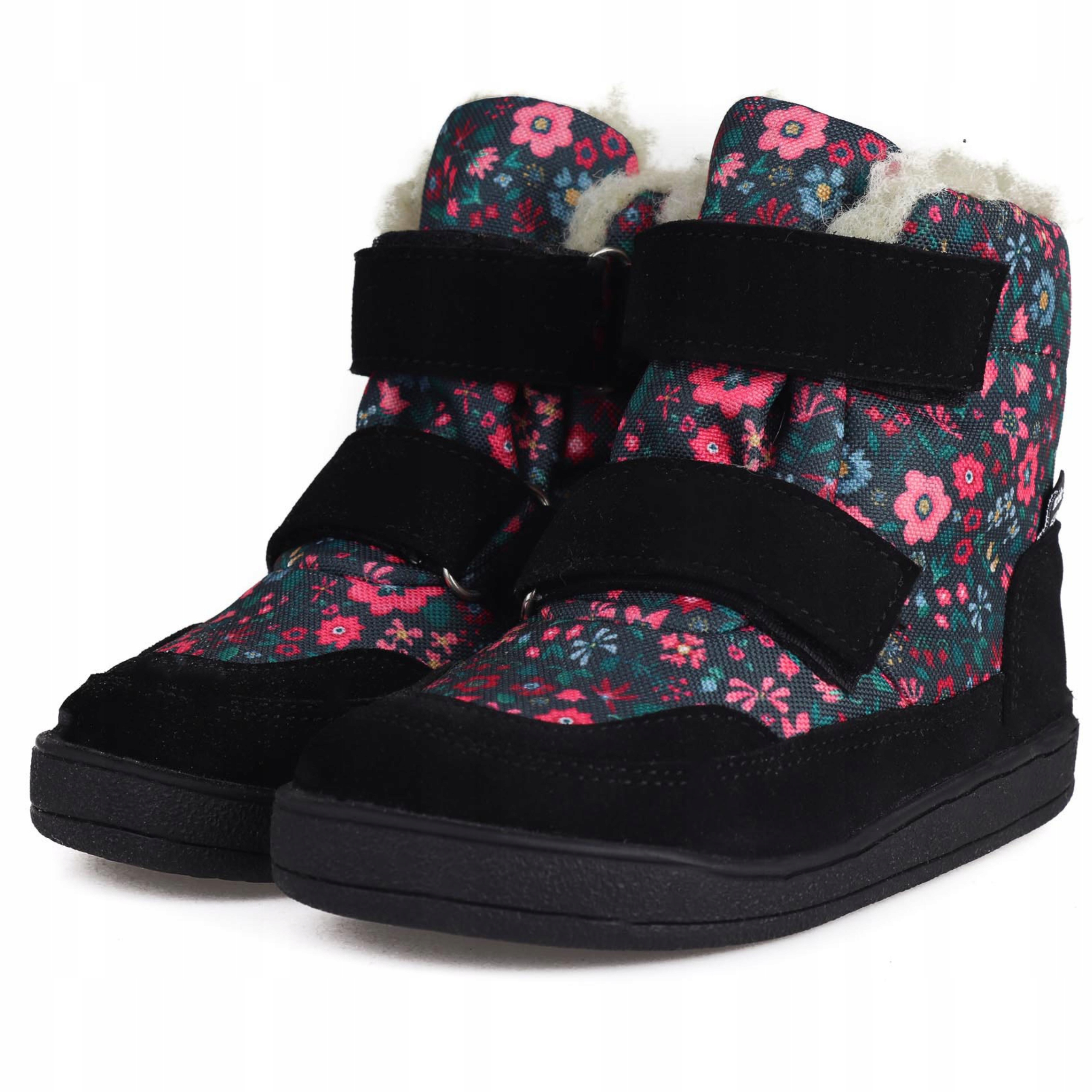 Mido 72-07 Buty Zimowe Skórzane Barefoot Wodoodporne Wildflower Black 30