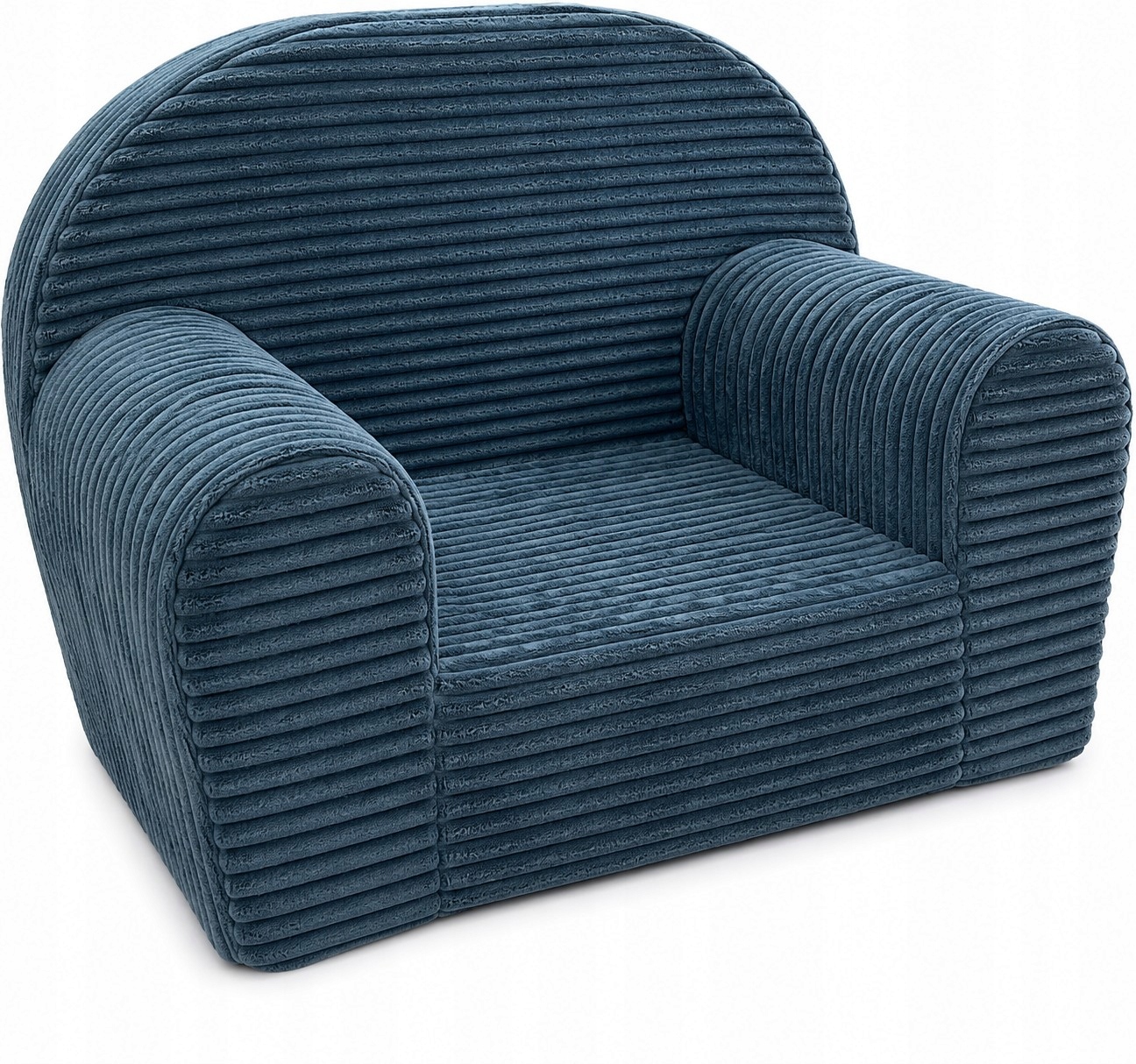 Fotelik piankowy dla dzieci sofa pufa miękki sztruksowy niebieski