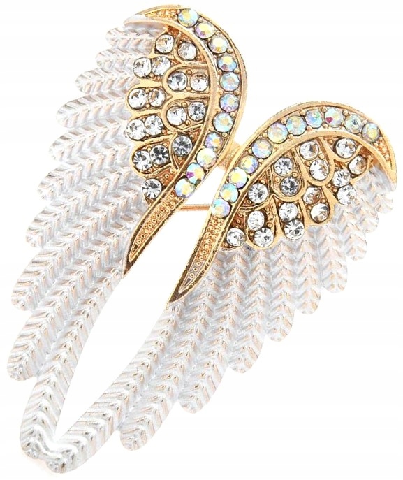 

Broszka skrzydła białe Anioła cyrkonie pin retro