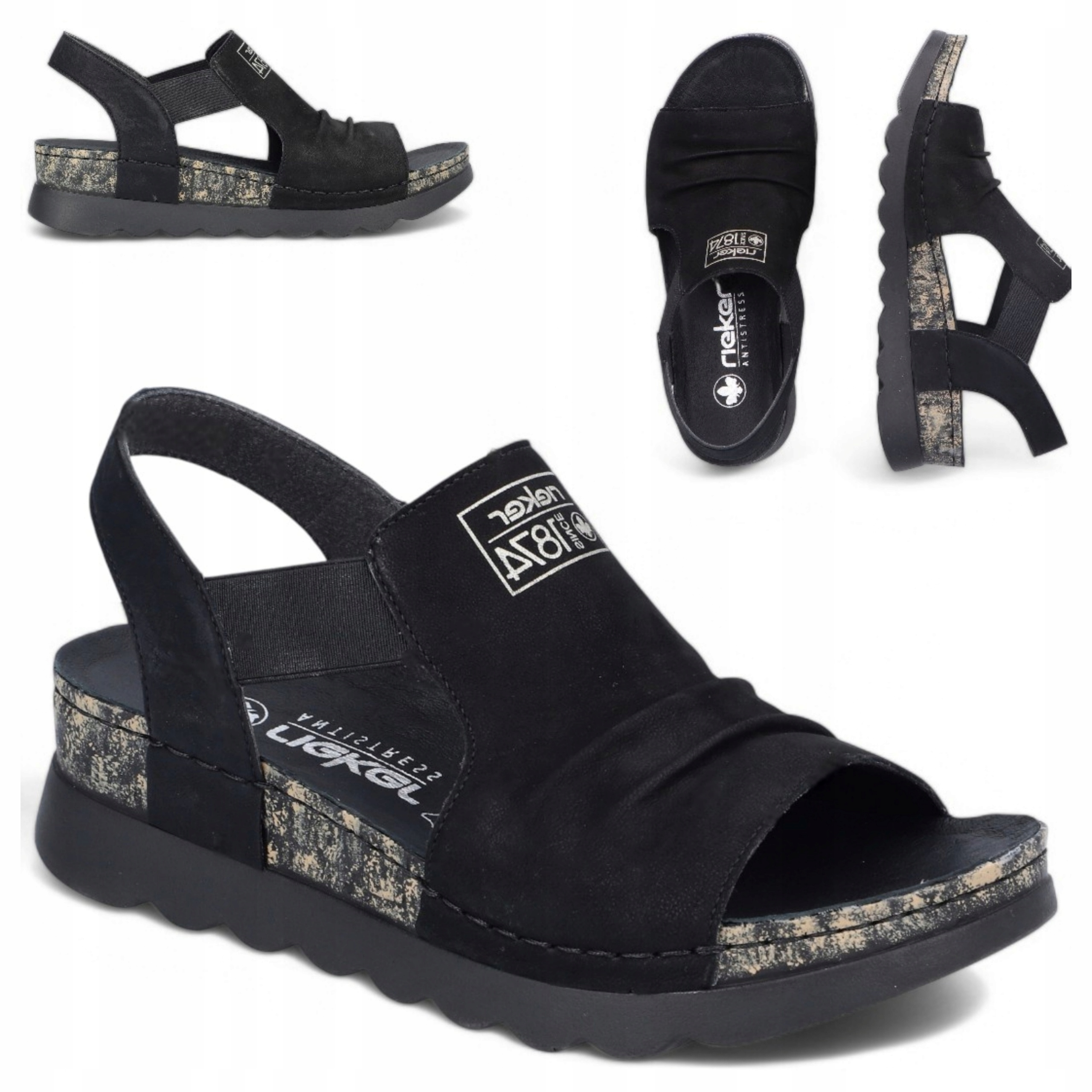 Rieker 39 Dámské kožené sandály na platformě, lehká, módní letní obuv