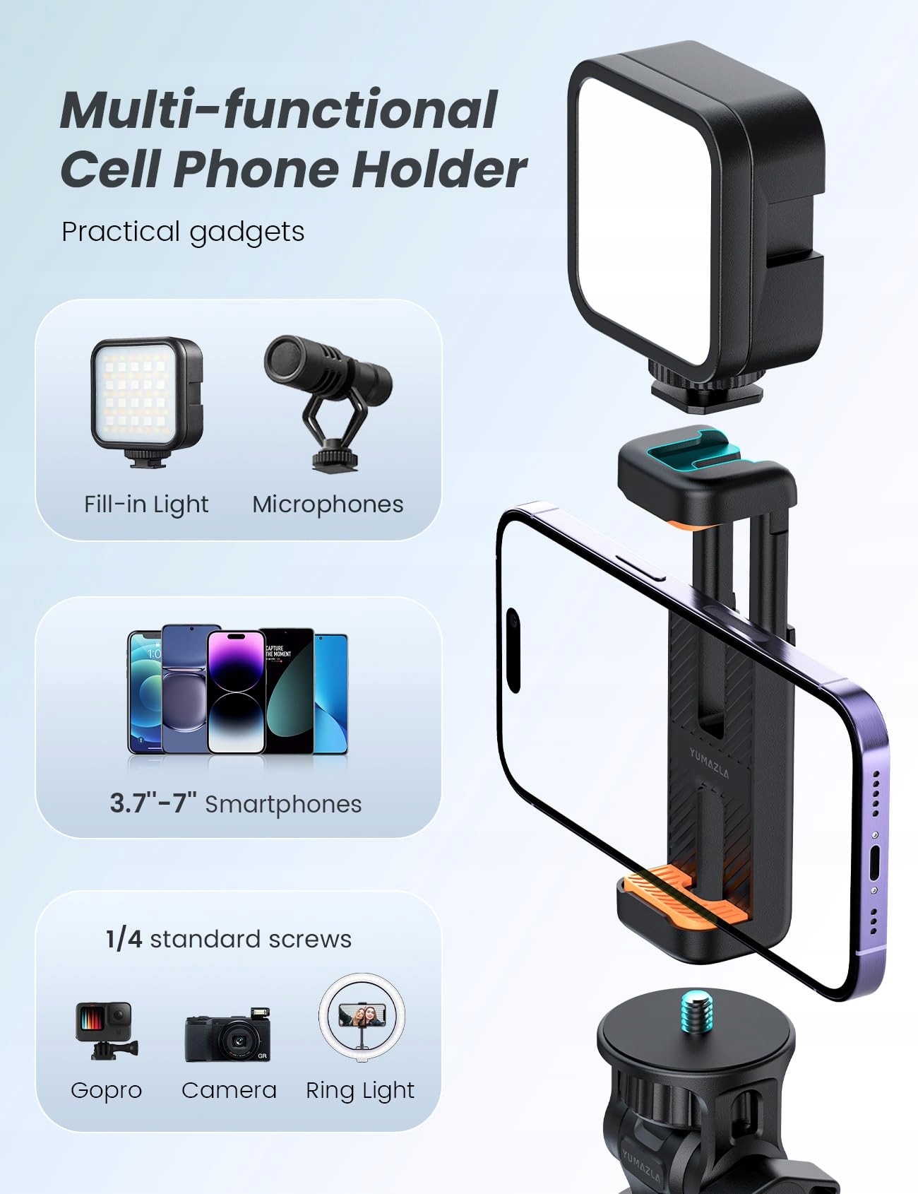 YUMAZLA Statyw Selfie Stick 180cm Do Smartfonów iPhone Samsung — miniatura 5