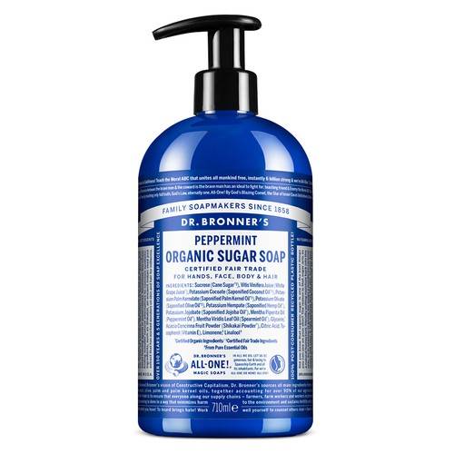 Tekuté mýdlo Organic Sugar Soap Peppermint Dr. Bronner's mátové 710 ml