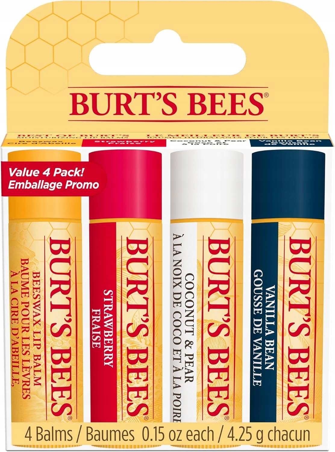 Burt's Bees Balzám na rty Sada 4 Přírodní Zjemňující Různé Chutě