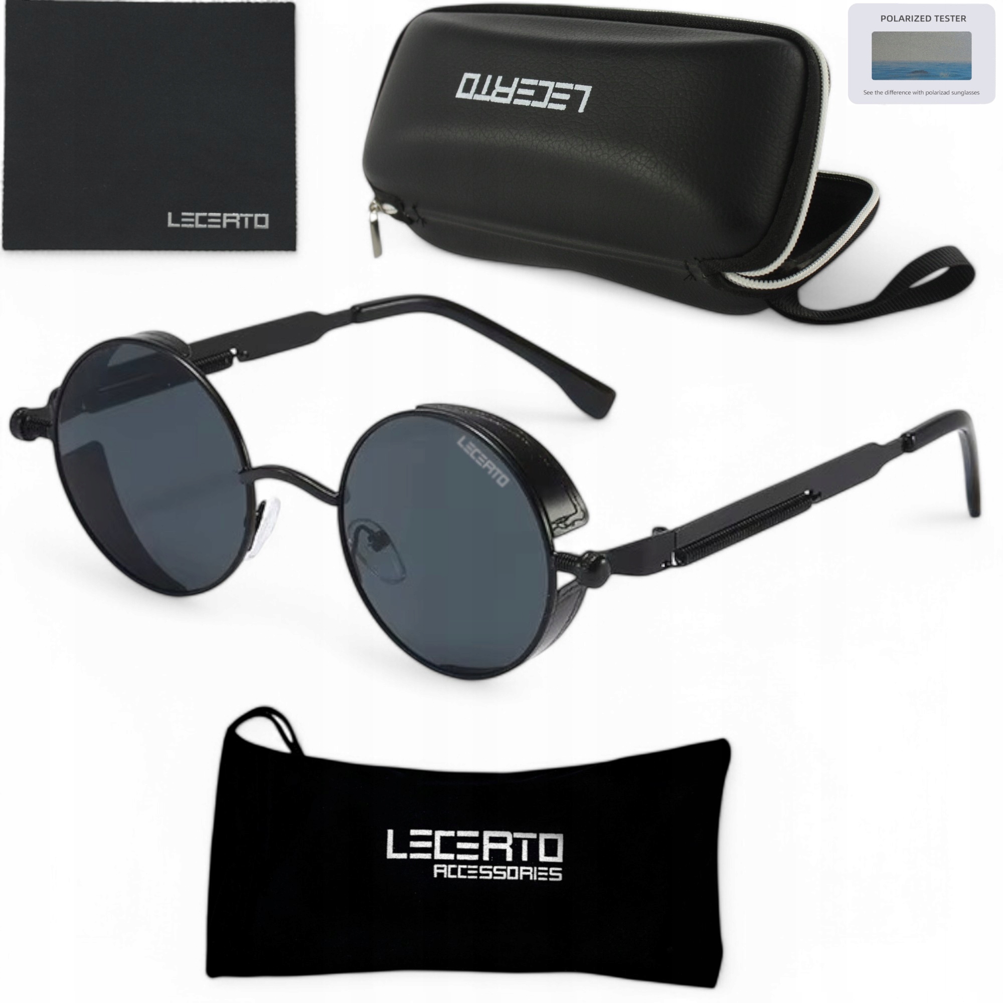 Lecerto Okulary Przeciwsłoneczne Polaryzacyjne Lenonki Steampunk Zestaw