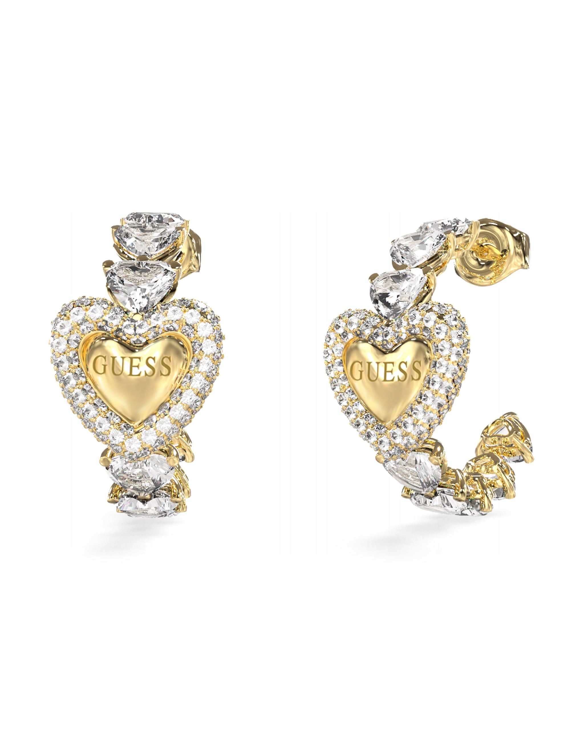 Náušnice Guess Beloved Polokruhy se srdíčky Ocel pozlacená Zirkon