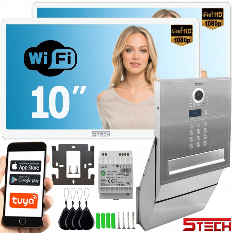 Wideodomofon 5tech 10" Skrzynka na Listy Dwa Monitory Aplikacja Tuya Inox