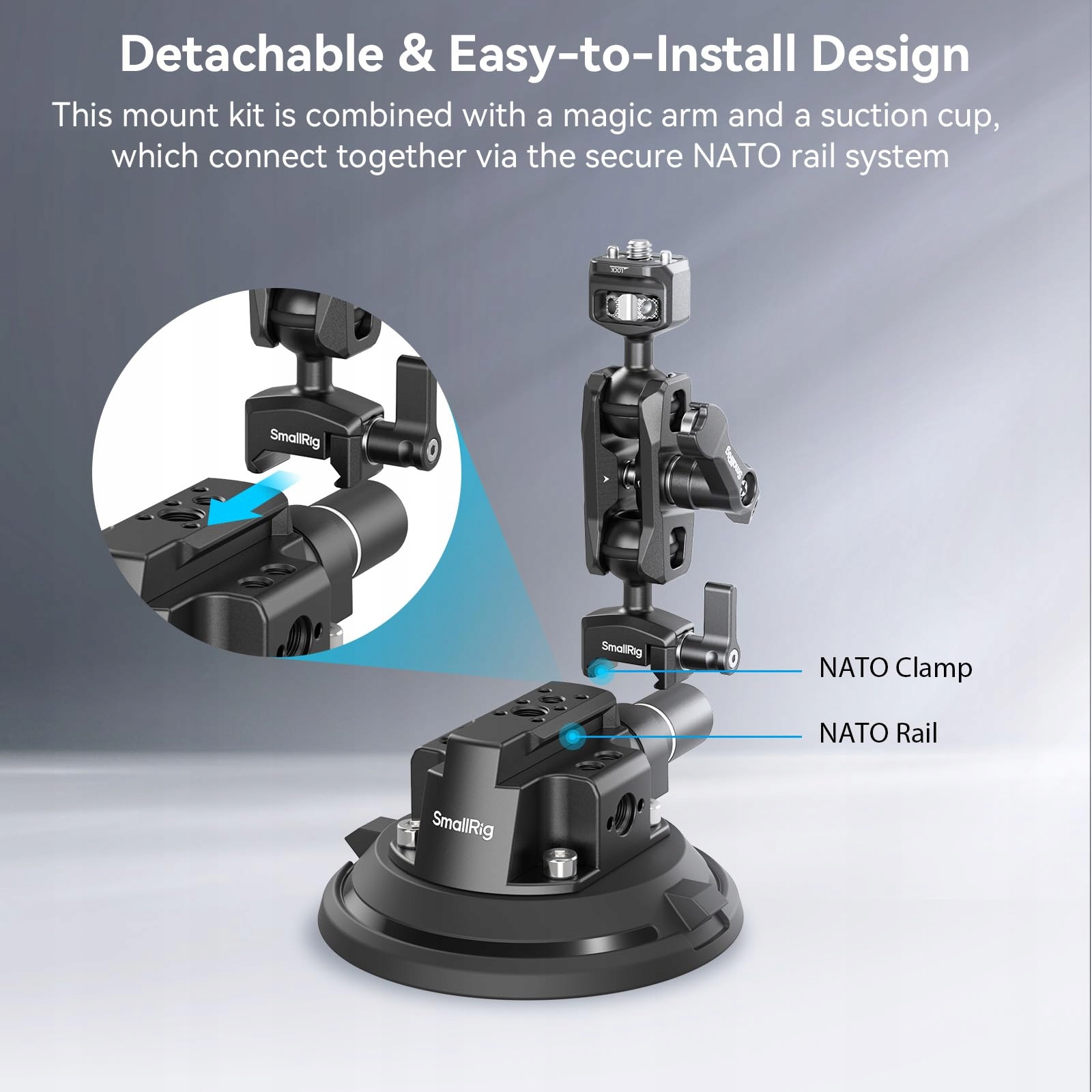 SMALLRIG 4236C Uchwyt Samochodowy Z Przyssawką Do Kamery Telefonu 3kg — miniatura 2