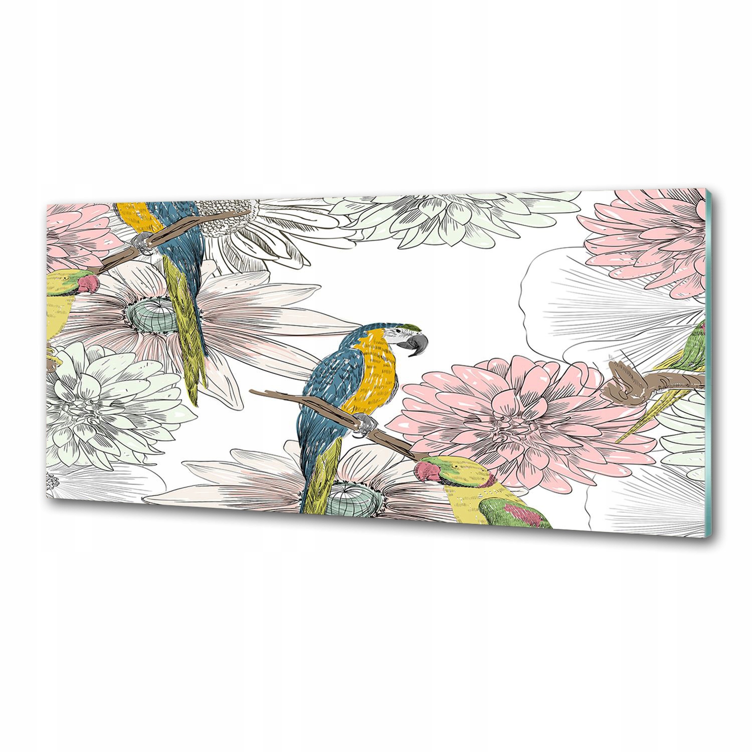 Panel do kuchyne Papagáje a kvety 125 x 50 cm Lepidlo