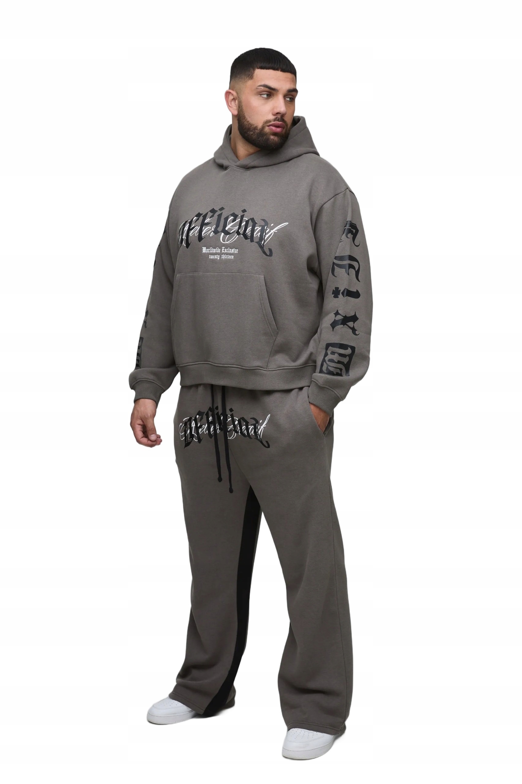 Boohooman Pánský Teplákovka Komplet Plus Size S Potiskem Šedý XXL Z3A