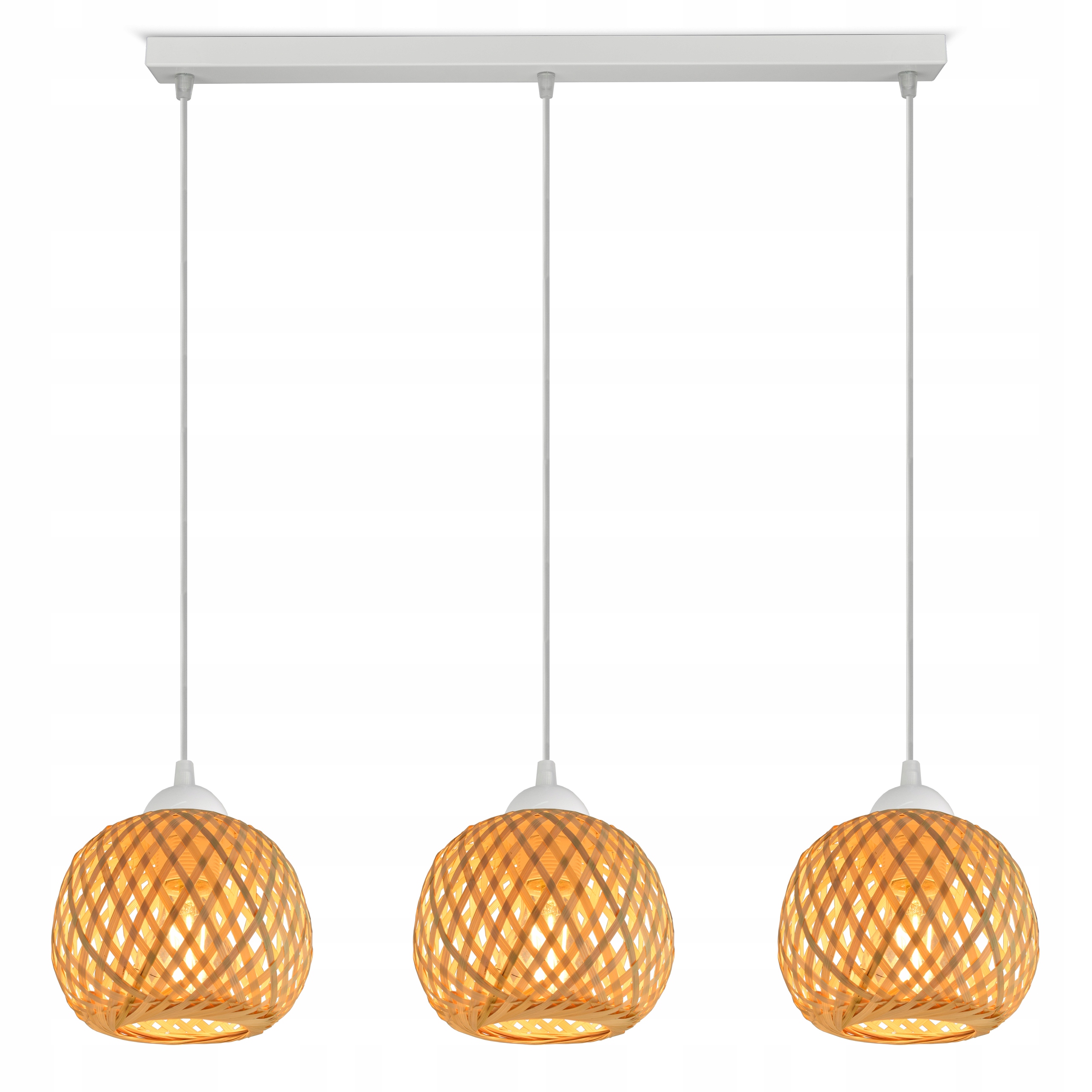 Lampa Sufitowa Wisząca Bambusowa Pleciona Boho Naturalna 583-BZ3 Led Biała