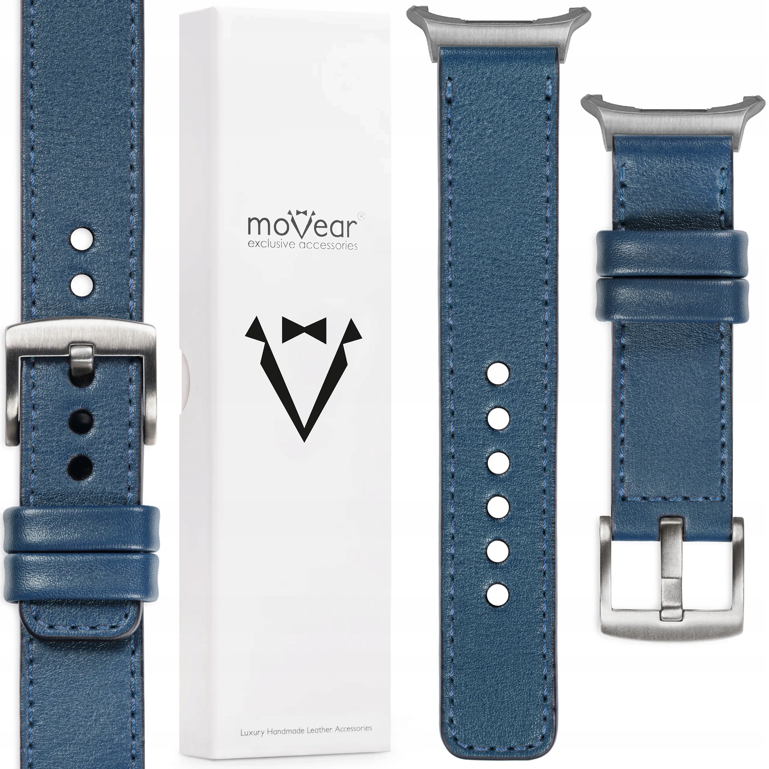 Pásek pro Samsung Galaxy Watch Ultra 22 mm Modrý prémiový kožený Movear