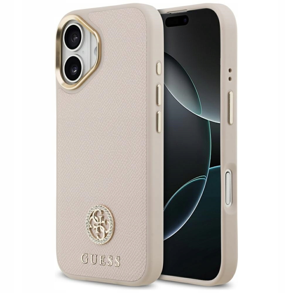 Pouzdro Guess Grained Strass Logo MagSafe pro iPhone 17, růžové