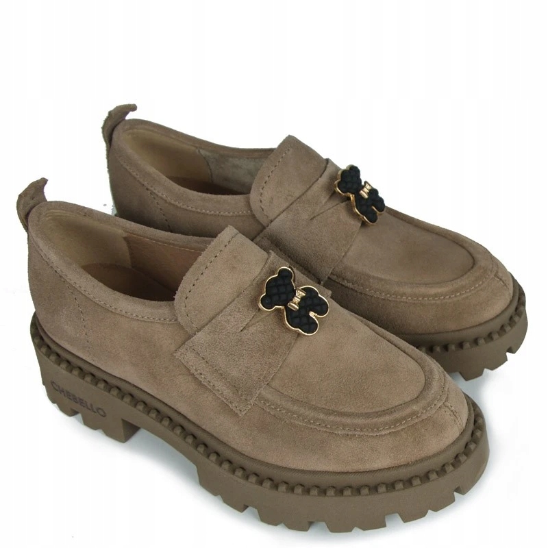 CHEBELLO 4241 MOKASYNY Z OZDOBĄ SKÓRA ZAMSZ BEŻOWE 38 Kolor beżowy