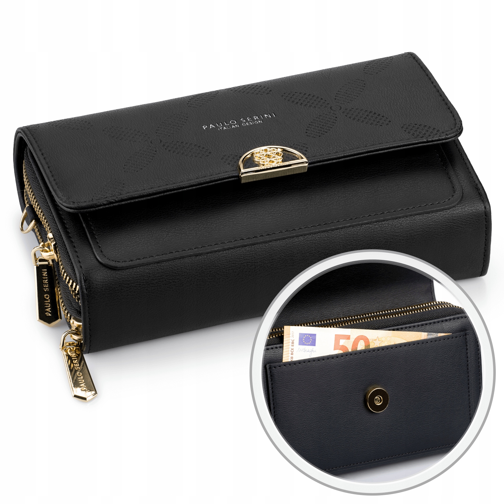 Damska torebka Paulo Serini eko skóra czarna Kolor czarny