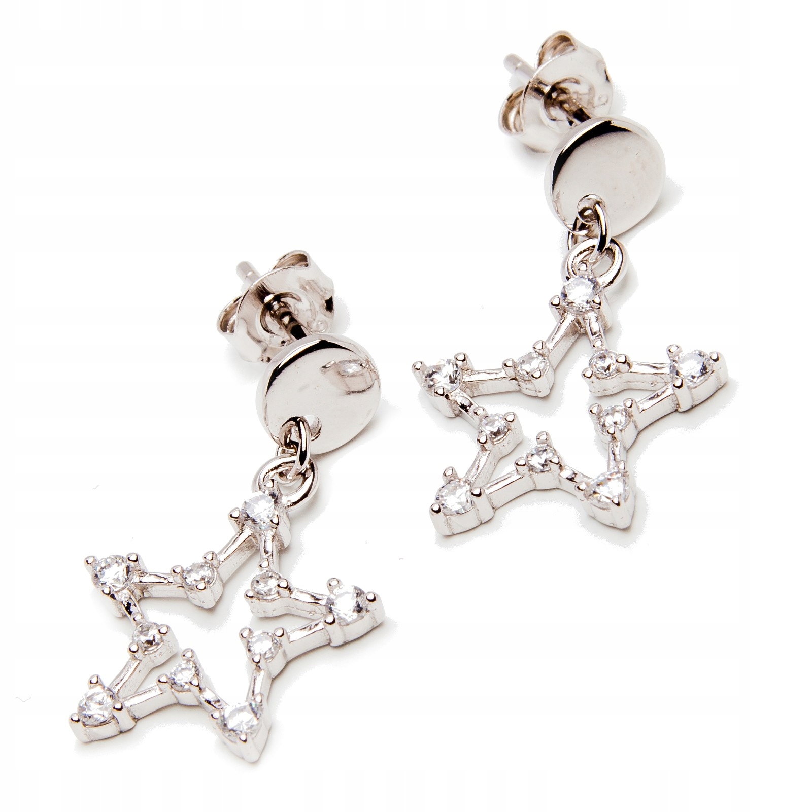 Stříbrné náušnice 925 hvězdička zirkony tyčinka