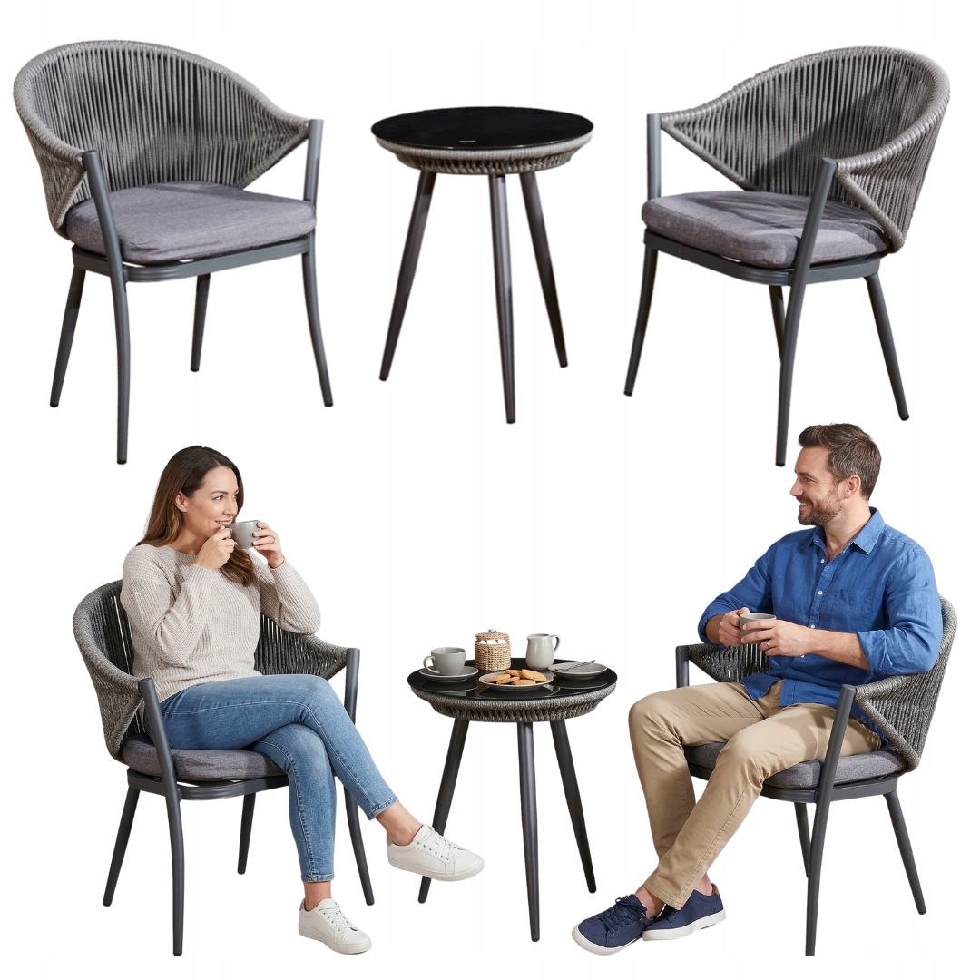 Sada nábytku na balkón, terasu, stolík, 2 stoličky s vankúšom, hliníkový komplet