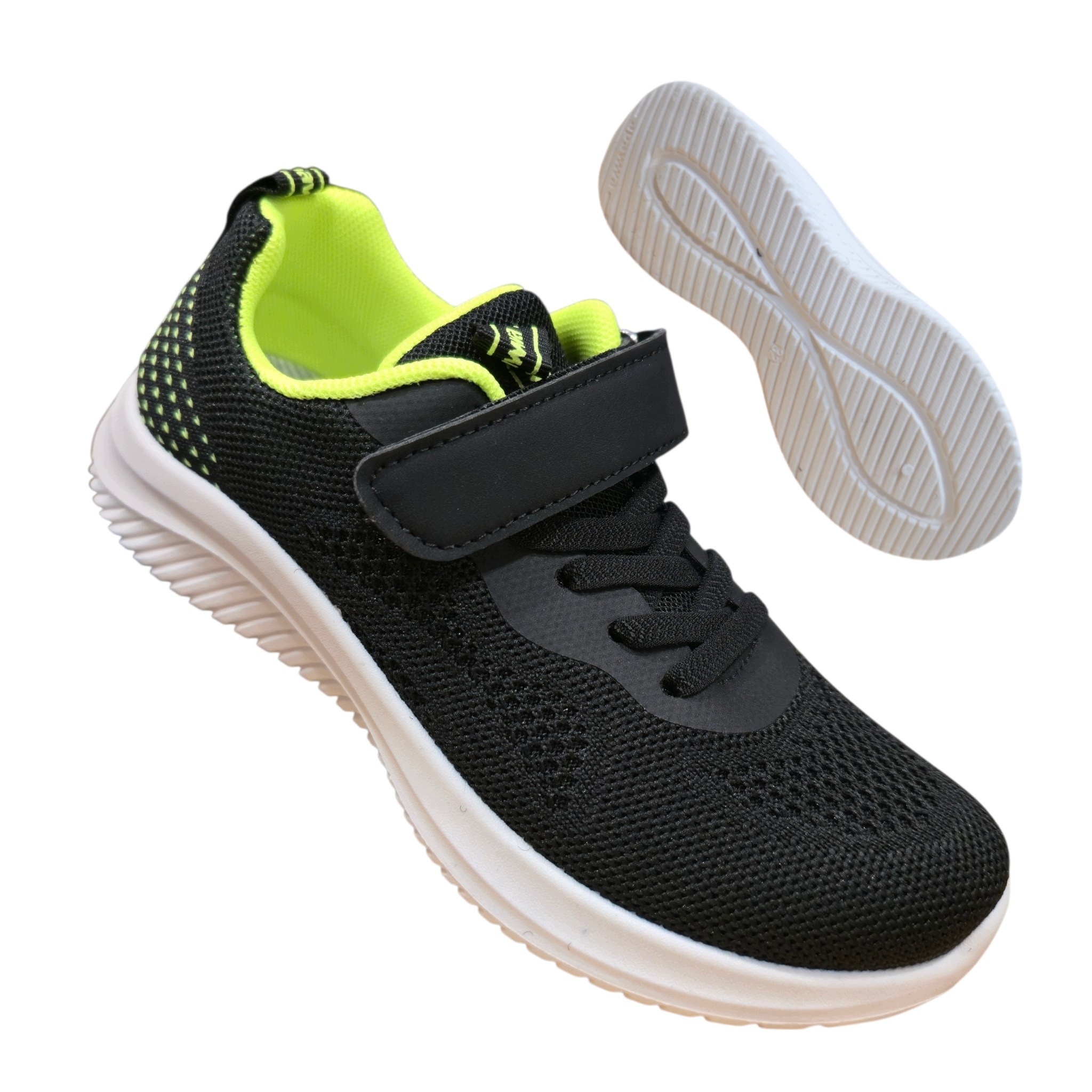 Apawwa Buty Dziecięce Do Szkoły Czarne Lekkie Adidaski Z Białą Podeszwą 32