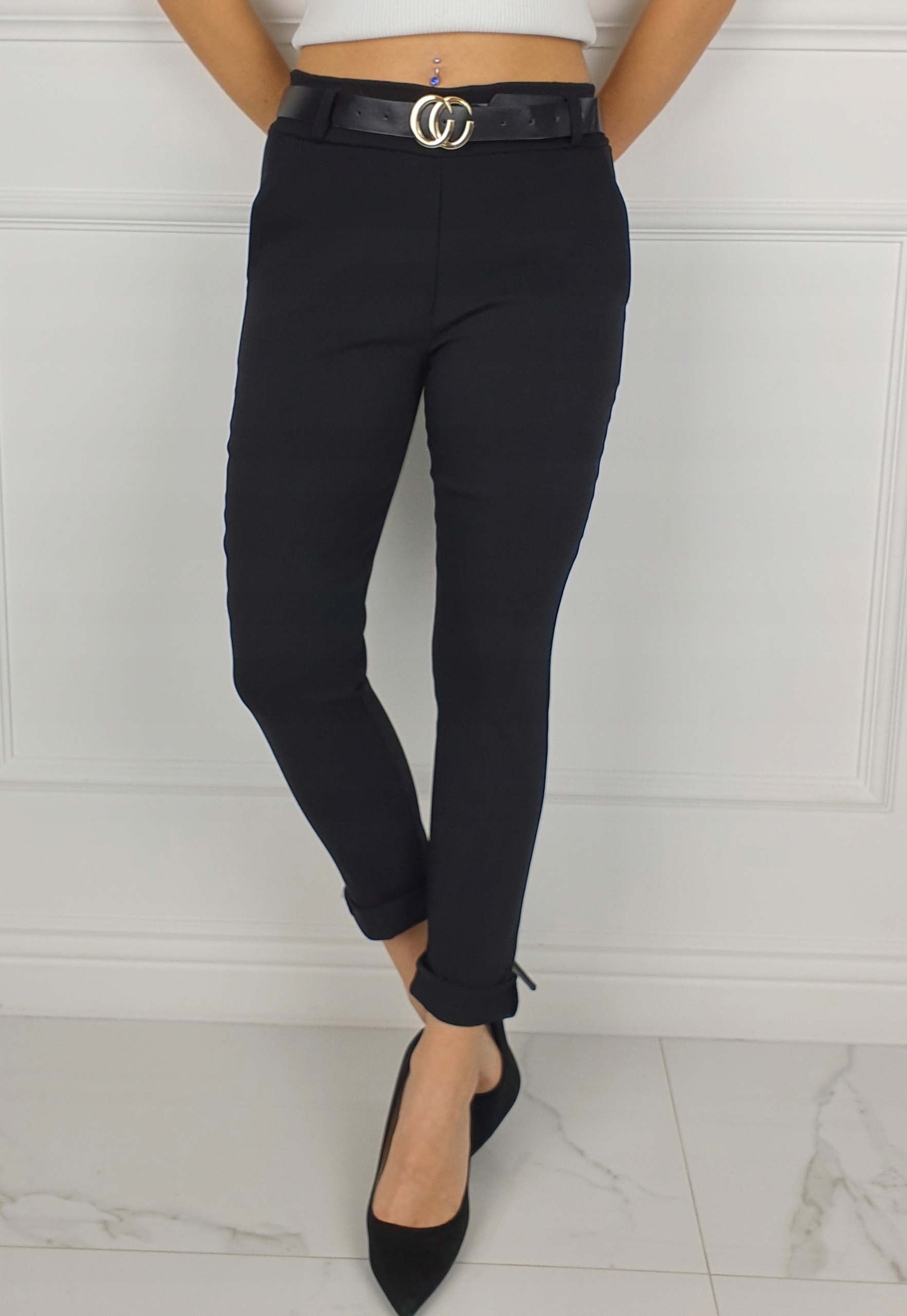 #ELASTYCZNE - SPODNIE - DAMSKIE - W GUMKĘ - PASEK# Materiał dominujący wiskoza