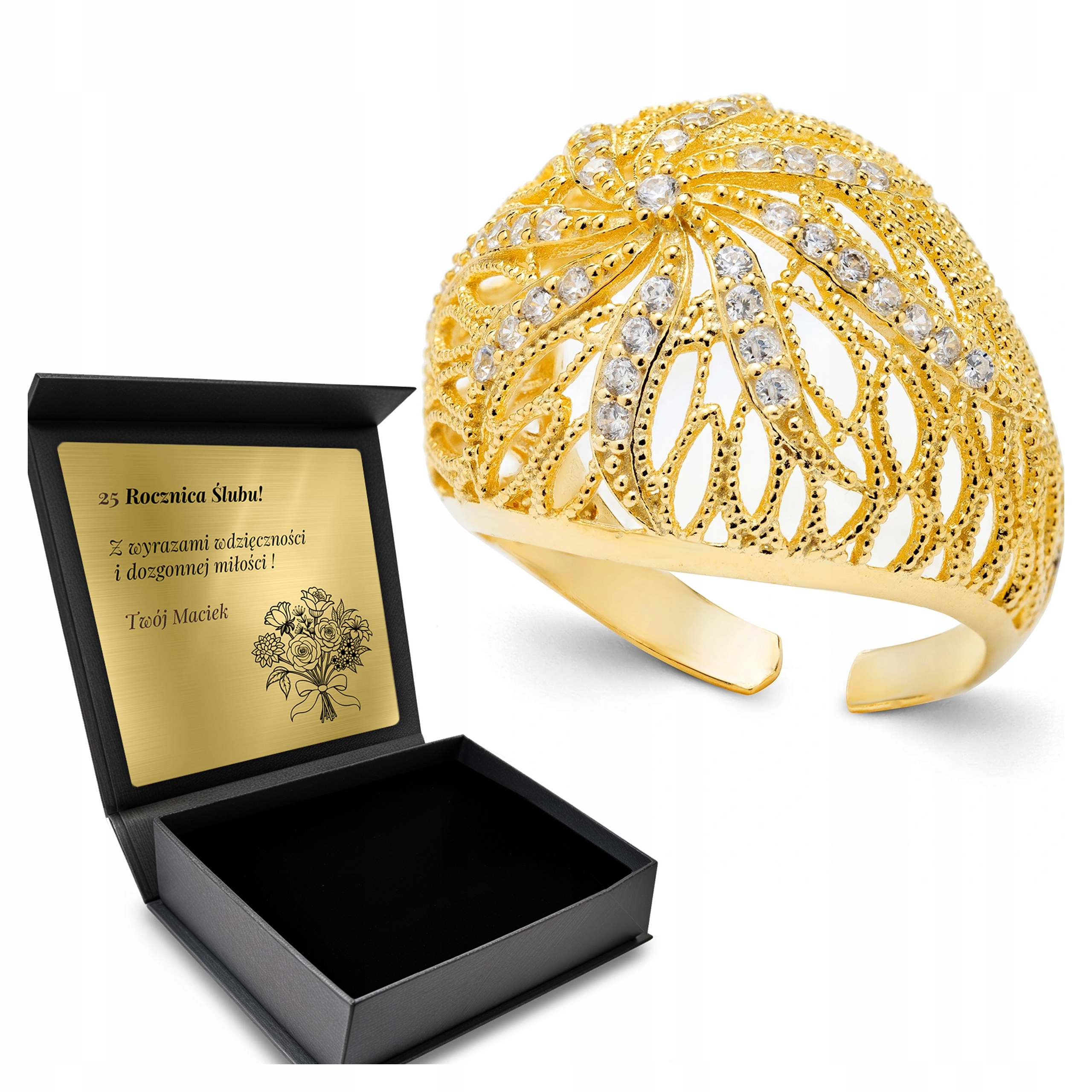 Prstýnek Zirkony Dárek Den žen Stříbrný 925 Gravírování Bonus