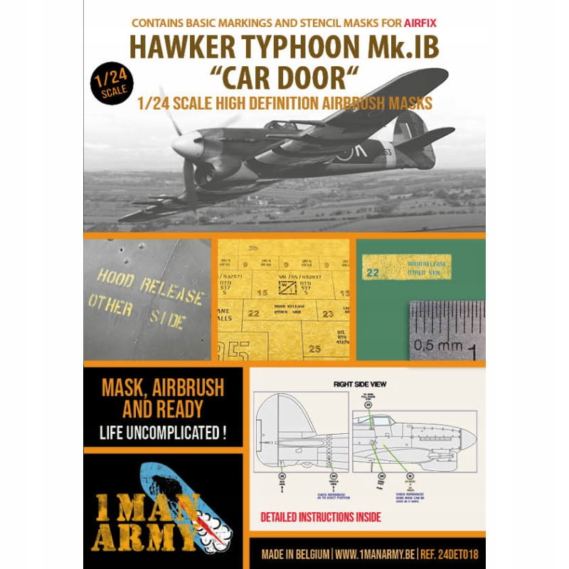 Masky na dveře auta Hawker Typhoon Mk.IB (Airfix) 1:24 1 Man Army 24DET018