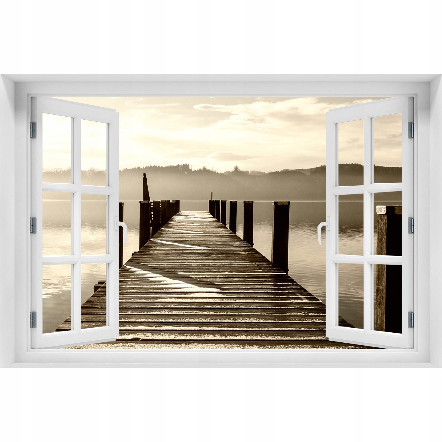 

Naklejka fototapeta 3D Okno Drewniane molo 150x100
