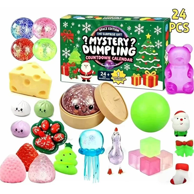 Адвент-календарь Xmas 2026, 24 игрушки-антистресс Squishy в слепых коробочках
