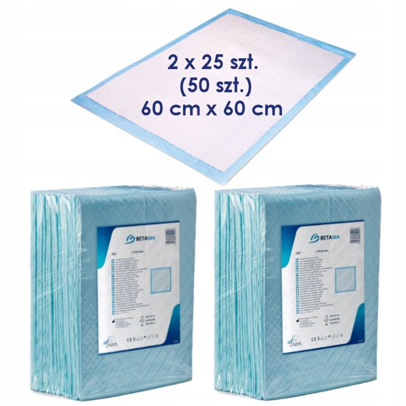 Podkłady JEDNORAZOWE chłonne 60x60 cm higieniczne MOCNE ZARYS 50 szt Typ wyrobu medycznego wyrób medyczny lub wyrób medyczny do diagnostyki in-vitro