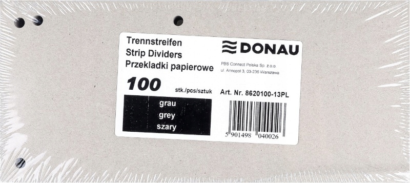 

Przekładki do segregatora 1/3 A4 100 sztuk szare
