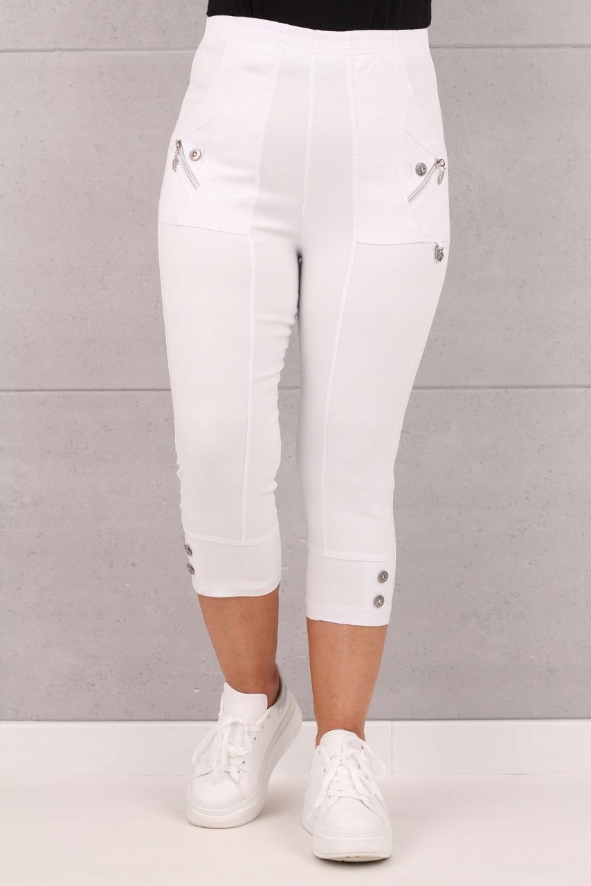 ELASTYCZNE SPODNIE RYBACZKI DAMSKIE NA GUMCE DUŻE ROZMIARY Z GUZIKAMI LUŹNE Rozmiar 48