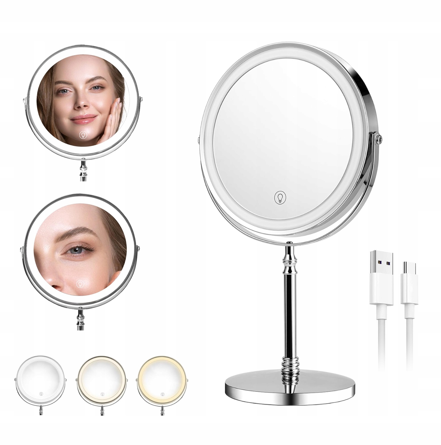 Zrcátko na líčení Led podsvícené Zvětšovací 10X 1X Oboustranné