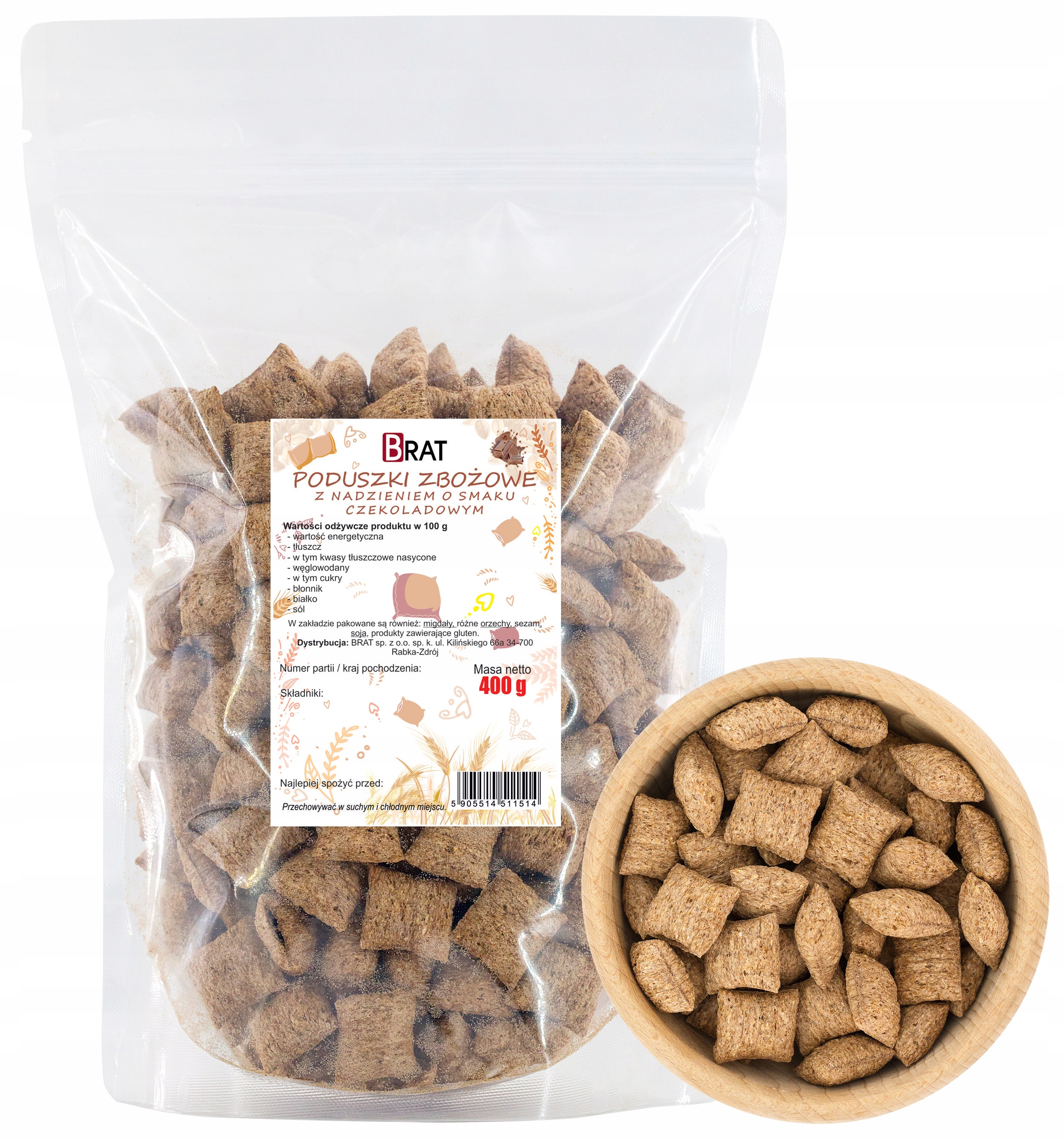 5 x Polštáře polštářky s náplní a čokoládovou příchutí 400 g