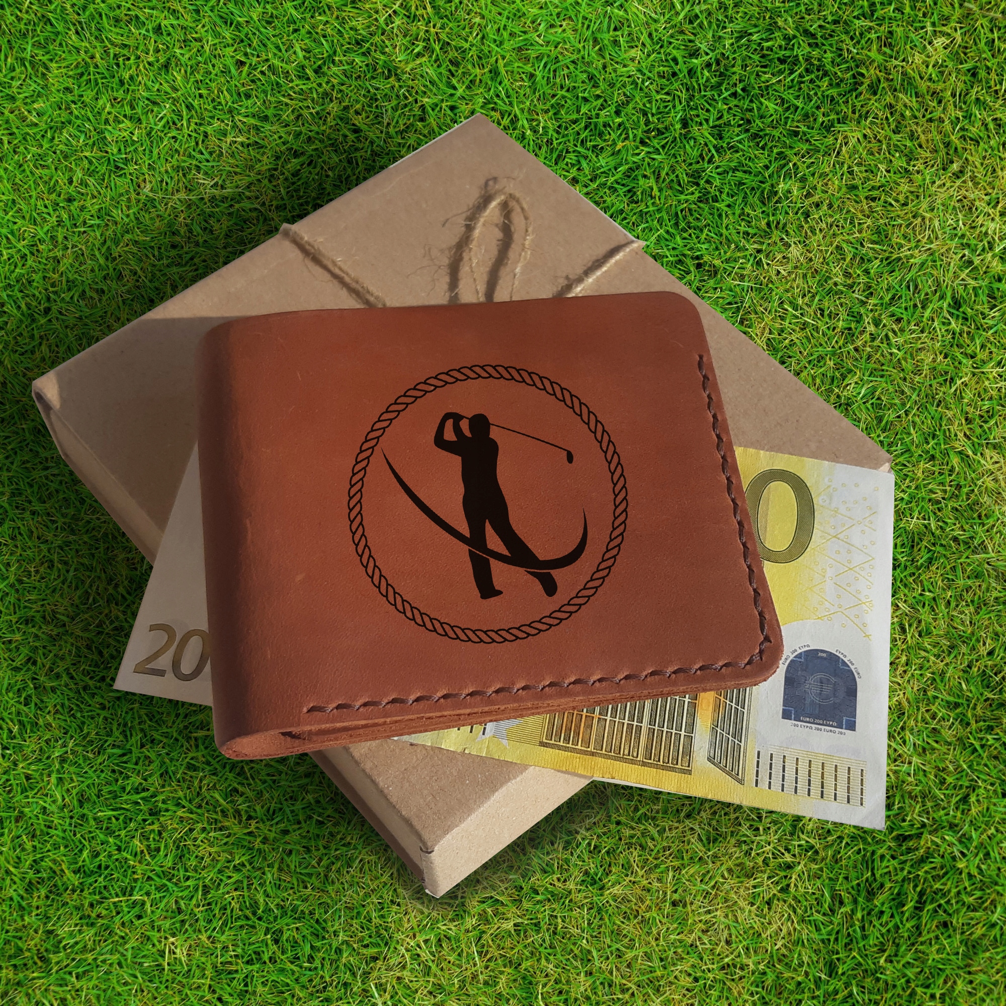dárek pro golfistu golfisty Kožená peněženka s gravírováním ručně vyráběná