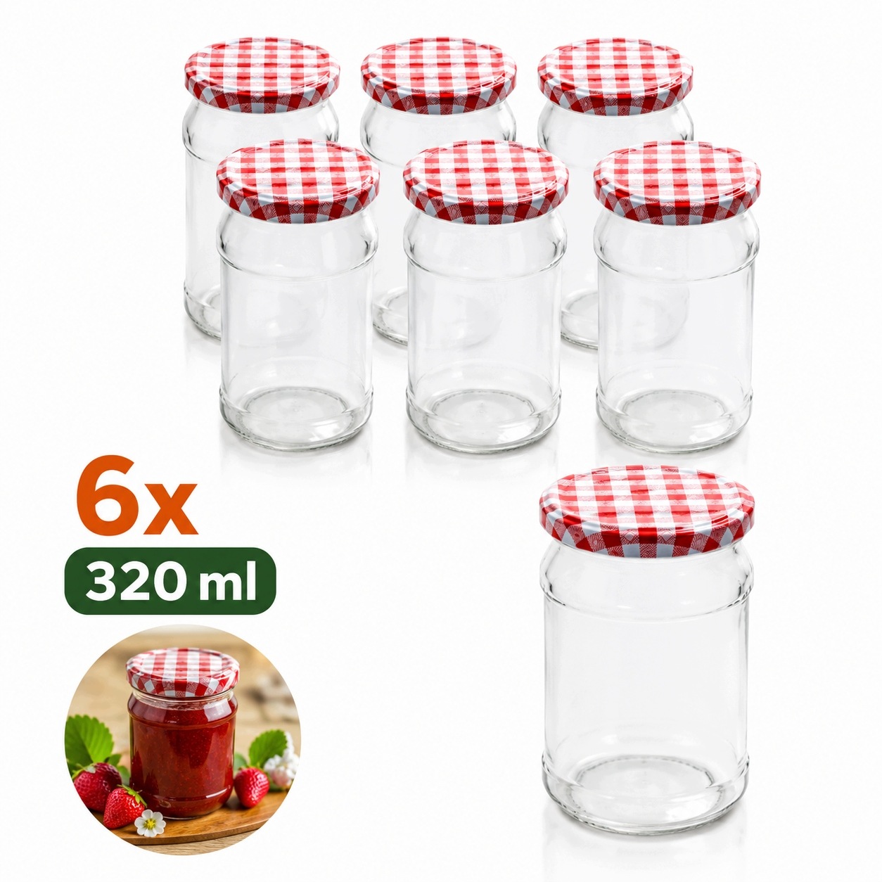 6 x Słoiki 320 ml z zakrętką FI66 Szklane Na Przetwory Ogórki Miód 0,32L