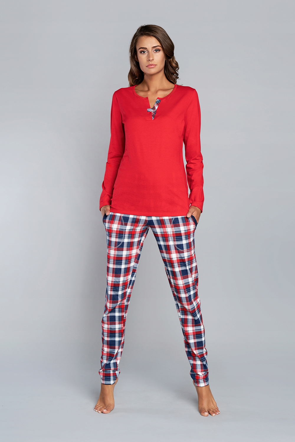 Pyžamo Rugia délka červená/potisk r S Italian Fashion