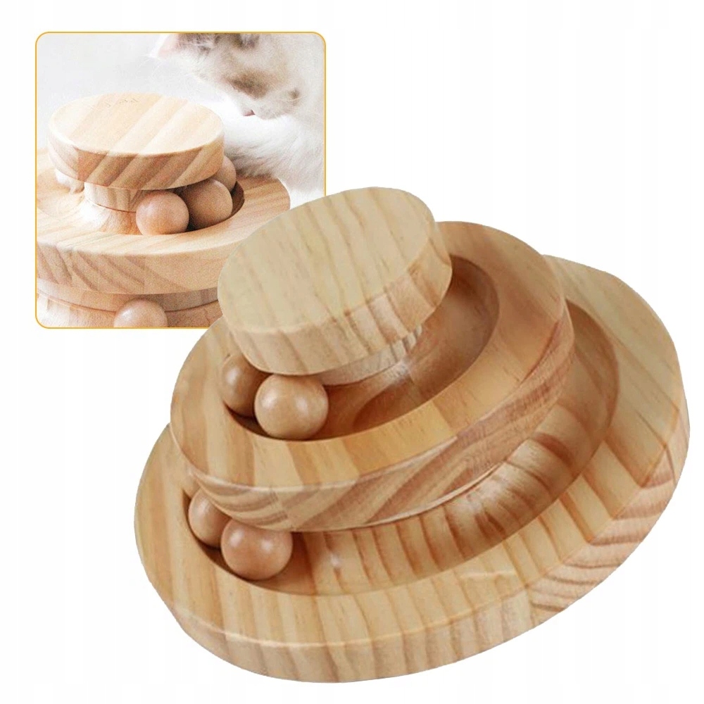 Levně Interaktivní Hračka Pro Kočky Ze Dřeva, Otočný Disk Odolný Proti Kousání