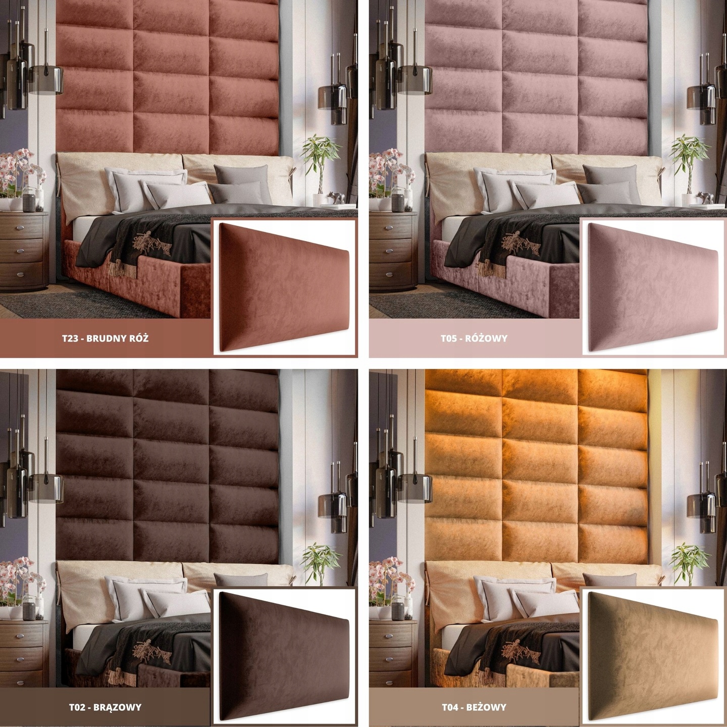 PANELE TAPICEROWANE NA ŚCIANĘ 40x30 ZAGŁÓWEK WELUR Cechy dodatkowe gładki