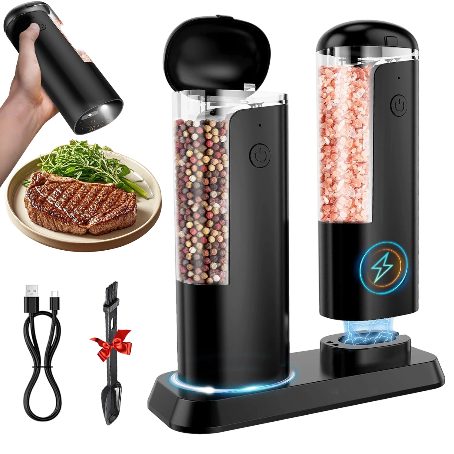 Elektrický Mlýnek Na Pepř A Sůl Akumulátorový Usb Mlýnek Na Sůl 2 Ks